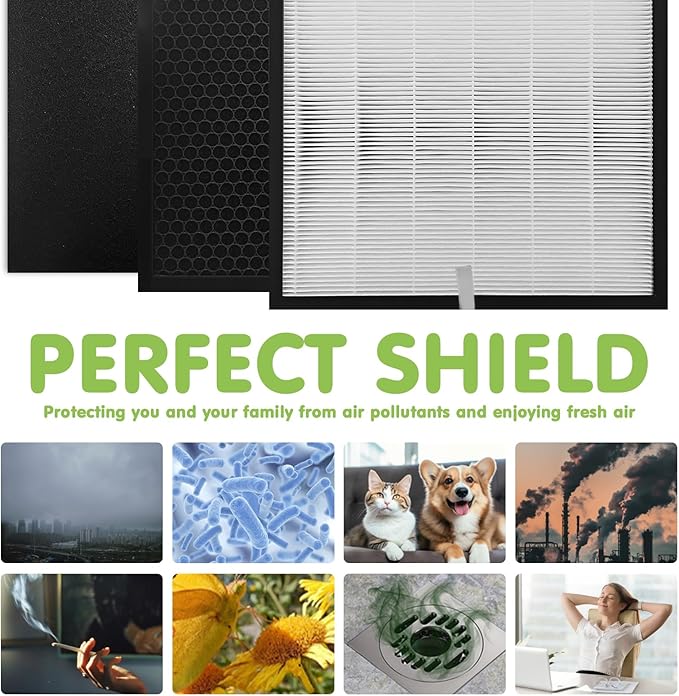 3000 Replacement Filters, Compatible with 3000, 3000M, 3000Pro Air Pur-ifier, 1 Efficiency Air Filters,2 Activated Carbon Filters and 6 Carbon Pre-Filters