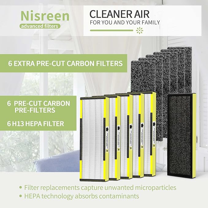 AC4825 HEPA Filter B Replacement Compatible with Germ-Guardian Air Purifier Filter B, for 22" Air Pu-rifier Models AC4825E AC4825 AC4300 AC4900CA AP2200CA, 6 HEPA and 6 Pre-Filter