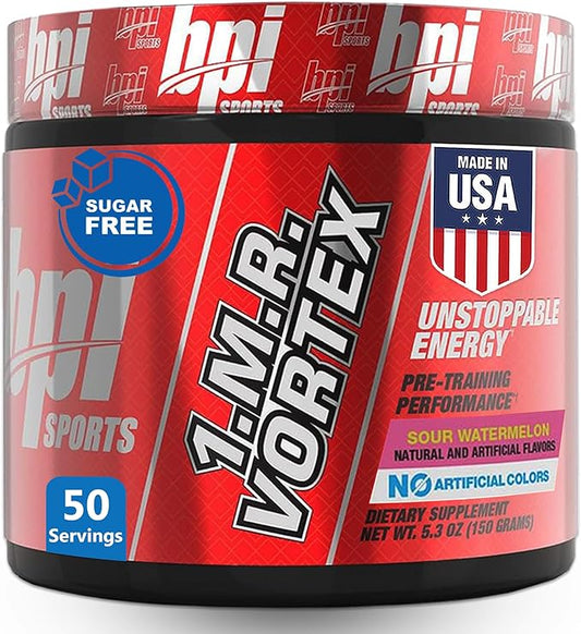 BPI Sports 1.M.R Vortex Pre Workout Powder – High Stim Preworkout for Men & Women with Glycerol, Caffeine, Niacin, and Herbal Extracts – Energy, Focus & Endurance – Sour Watermelon – 50 Servings