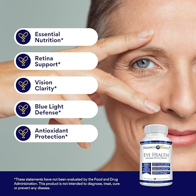 Research Verified Eye Health - Nourish and Protect Eyes and Vision, Support Healthy Retina, Improve Blood Supply to Eyes - Vitamins A, B, C, and E - 360 Capsules - 6 Month Supply - Made in The USA