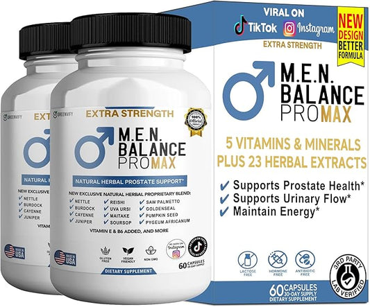 M.E.N. Balance Pro Max, Extra Strength Prostate Support Supplement, Natural Herbal Blend with Saw Palmetto, 60 Capsules (2)