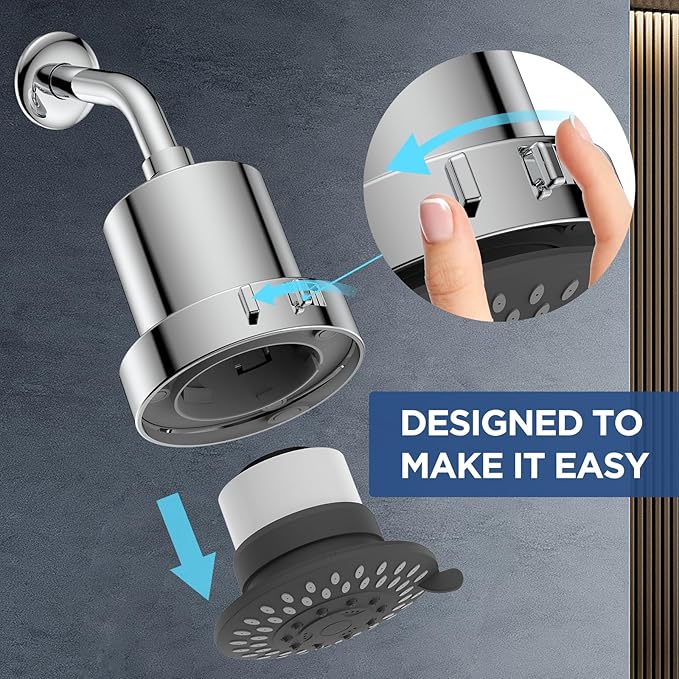 Filtered Shower Head with 5 Modes, HOPOPRO High Pressure Showerhead with Filter, 2-In-1 Fixed Showerhead Filter for Hard Water, Remove 99% Chlorine, Improves Skin Hair Condition (4 Inch Silver)