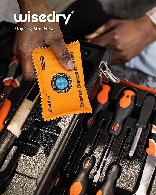 wisedry 100g [20 Packs] Rechargeable Desiccant Packs for Storage, Color Indicating Silica Gel Desiccant Packets, Reusable Moisture Absorbers Bags for Storage Bins, Suitcase, Gun Safe, Tool Box