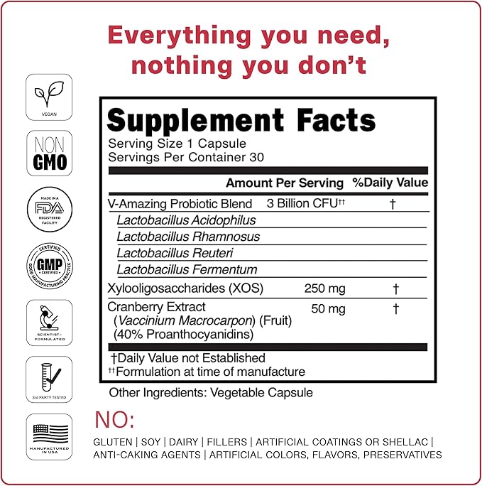 Best Vaginal Probiotics for Women, Probiotics for Women Vaginal Health - pH Balance with 4 Lactobacillus Probiotic for Woman, Urinary Health Support, Clinically Proven Cranberry Blend - 30 Day Dupply