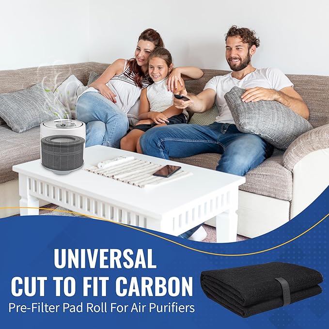 CFS – Pack of 2, Universal Cut to Fit Carbon Pre-Filter Pad Roll for Air Purifiers, Range Hood, Furnace Filters, & Air Conditioner Filters – Fresh Air for Indoor – Charcoal Air Filter Sheet – 12"x48"