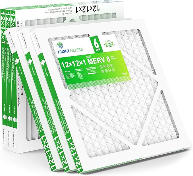 12x12x1 Air Filter 6 Pack, Durable MERV 8 Pleated Home HVAC AC Furnace Filters, Lightweight Compact Air Conditioner Filter Replacement