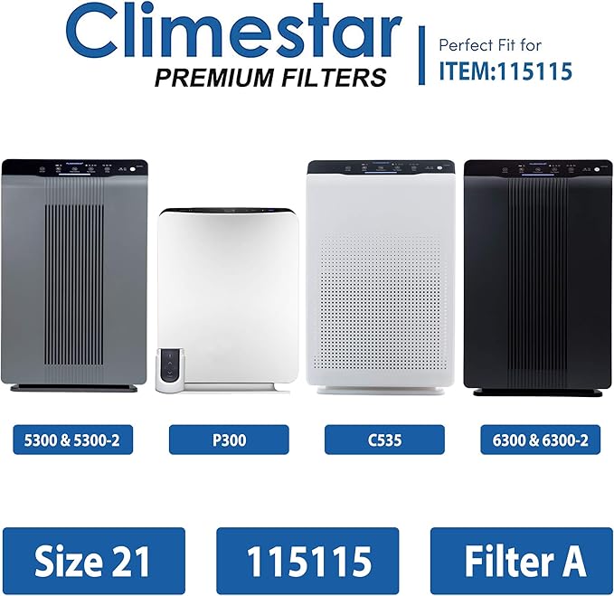 Climestar True HEPA Filter A 115115 Size 21 Pack of 2 Hepa plus 4 PreFilter Replacement filters Compatible with Winix Air Purifiers 6300 P300 5300 5500 5300-2 6300-2 C535