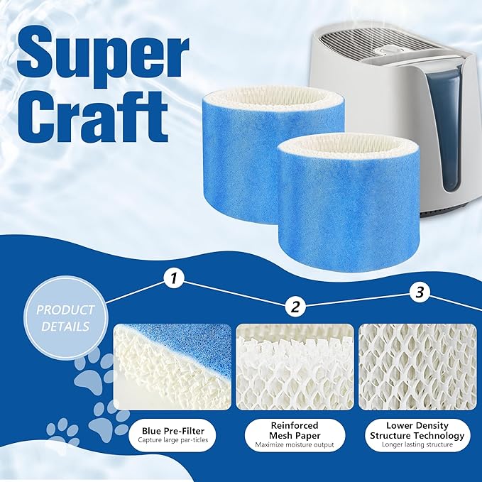 Funmit Humidifier Filters Replacement for Honeywell Humidifier Filter HAC-504 HAC-504AW and Honeywell Filter A, Replacement for Honeywell HCM-350 HCM-500 HCM600 Cool Mist Humidifiers, 4 Pack, Blue