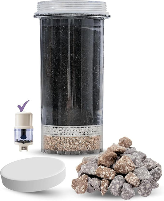 Mineral Stones Replacement 13564, Cartridge 1361 & Micro Sponge Prefilter 1362 for Nikken Water Filter Replacement PiMag Aqua Pour Water Filter System - Countertop Drinking Alkaline Filtration System