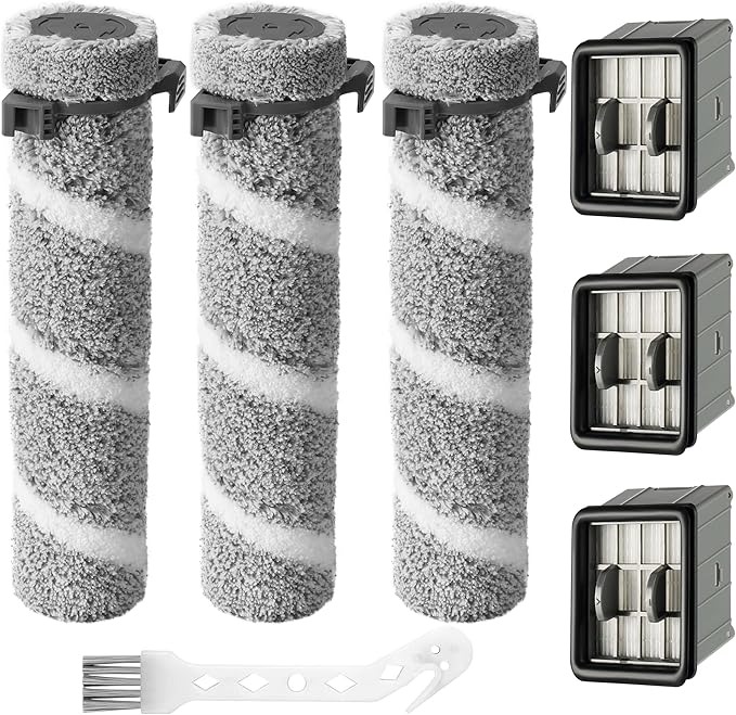 3930F 3933 3930 Brush Roll Filter Replacement Kit for Bissell CrossWave OmniForce Edge Cordless Multi-Surface Hard Floor Cleaner Wet Dry Vacuum, 3 HEPA Filters, 3 ZeroGap Brush Roll, 1640897, 1640066