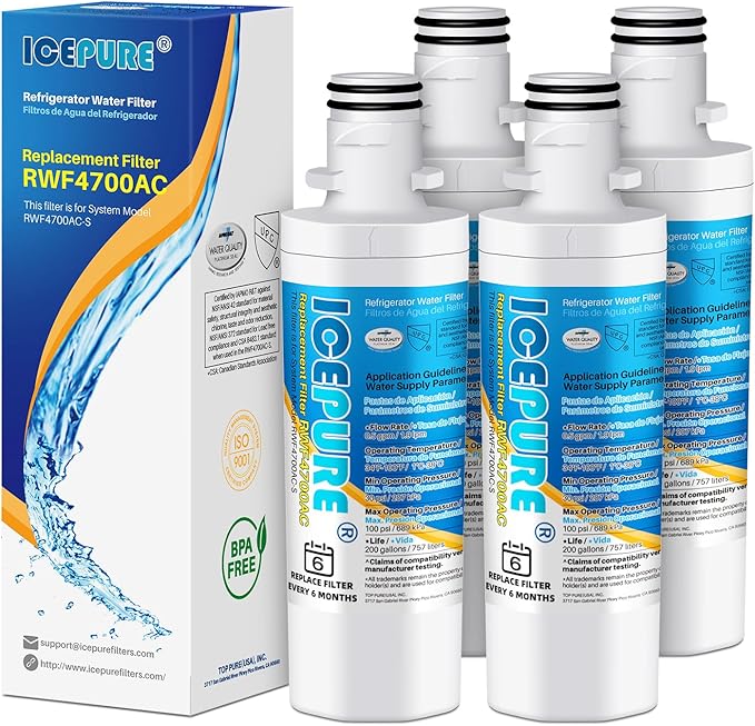 ICEPURE ADQ747935 Refrigerator Water Filter Replacement for LG LT1000P, MDJ64844601, Kenmore Elite 9980, ADQ74793501 LT1000PC ADQ74793502, LMXS28626S, LFXS26973S, 4PACK