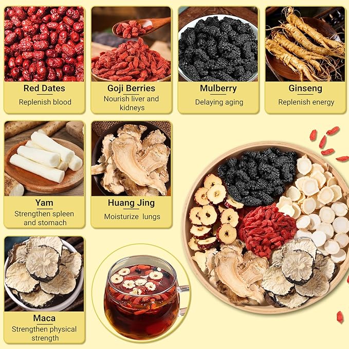 Kidney Tea Formula Ginseng Six Treasure Tea,Ginseng Five Treasures Teabag -7 Ingredient Formula Wolfberry Herbal Chinese Teabag Support Liver Cleanse &Repair for Men Women (2 Boxes,60 Bags)