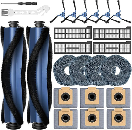 24 Pcs X10 Pro Omni Accessories for eufy X10 Pro Omni Robot Vacuum Accessories Kit, 2 Main Brush+ 4 Hepa Filters+ 4 Mop Pads+ 6 Vacuum Bags+ 6 Side Brushs+ 1 Cleaning Brush+ 1 Screwdriver