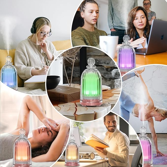 Glass Essential Oil Diffuser, Small Cool Mist Humidifier Glass Cover & Plastic Reservoir with 7 Color LED Lights, Auto Shut-Off for Home, Office, Spa 120ml(Copper Bottom)