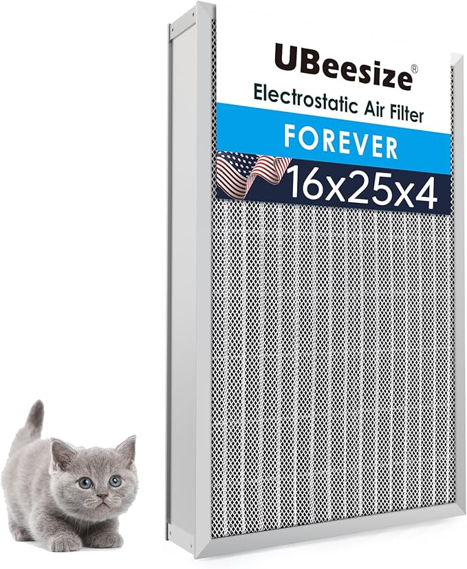UBeesize 16x25x4 Reusable Electrostatic Air Filter HVAC AC Furnace Filter,Washable, Lasts a Lifetime,Permanent Air Filter,Breathe Fresher,Home And Office(Actual Size:15.35x24.37x3.58Inch)