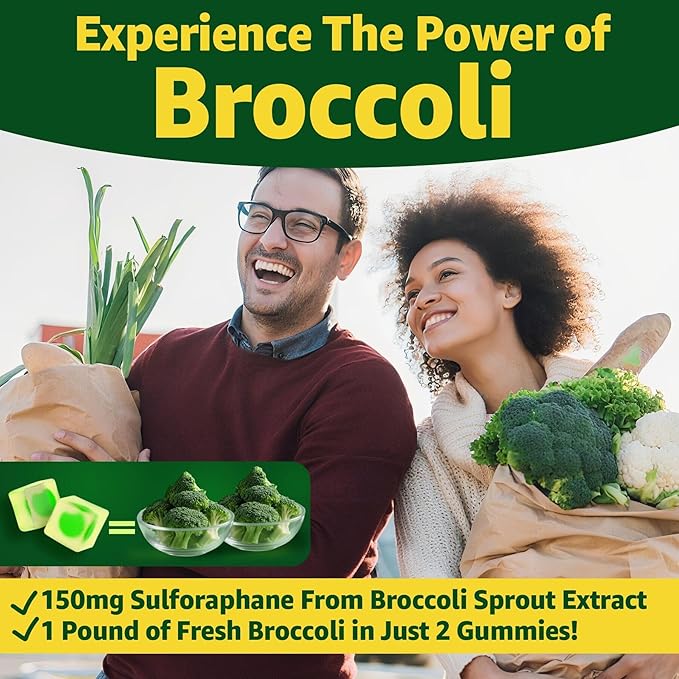 Liposomal Sulforaphane Supplement 150mg, from Broccoli Sprout Extract w/Myrosinase, Quercetin, Glutathione, Broccoli Supplement Gummies for Antioxidants Detox Cellular Brain Health, Chewable 60 Cts