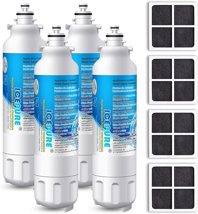 ICEPURE 46-9490 Replacement for LG LT800P, ADQ73613401, ADQ73613402, ADQ73613408, ADQ75795104, Kenmore 9490 Refrigerator Water Filter and LT120F Fresh Air Filter, 4Combo