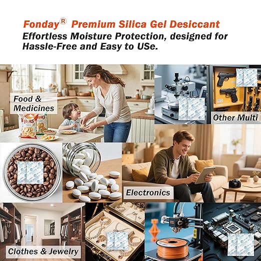 2Gram 100Packets Fonday Food Grade Silica Gel Packs Desiccants Moisture Absorbers Desiccants Packets Dehumidifier Packs
