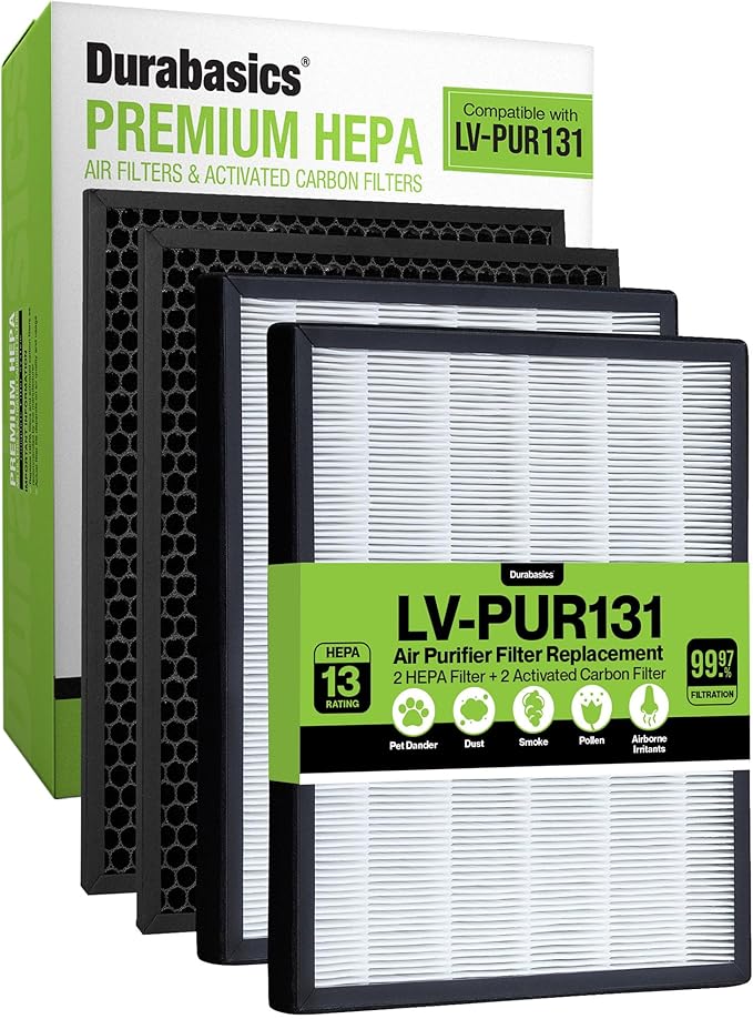 Durabasics Air Purifier Replacement Filter for Levoit Filter Replacement LV-PUR131, LV-PUR131S and LV-PUR131-RF | 2 HEPA & 2 Activated Carbon Pre-Filters
