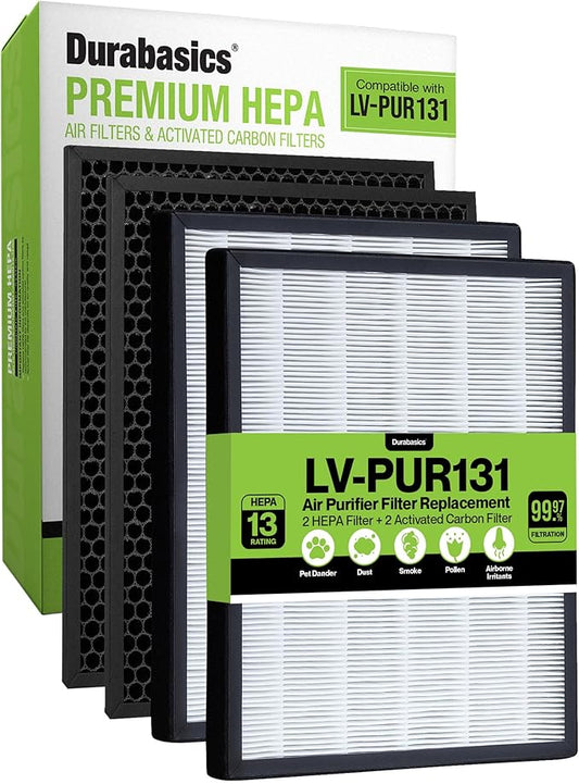 Durabasics Air Purifier Replacement Filter for Levoit Filter Replacement LV-PUR131, LV-PUR131S and LV-PUR131-RF | 2 HEPA & 2 Activated Carbon Pre-Filters