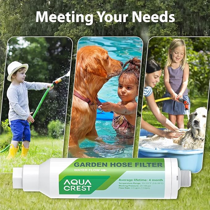 AQUA CREST Garden Hose Water Filter for Plants, Greatly Reduces Chlorine, Odor, Improve Plants Health, Ideal for Organic Gardening, Farming and Pets, Pack of 4