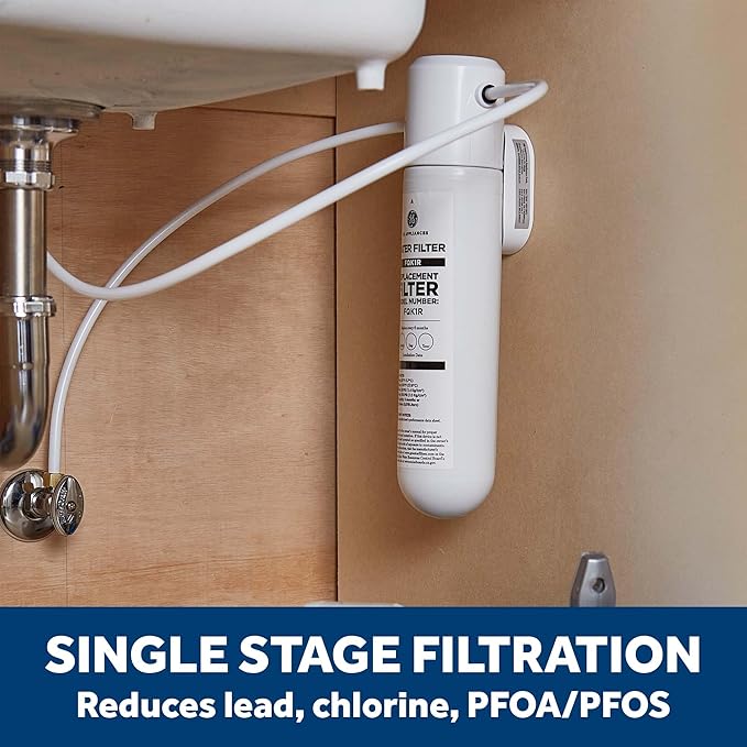 GE Single Stage Under Sink Water Filtration System, Reduces 95+ Impurities Including Lead, Chlorine, Arsenic, Easy Install, Twist & Lock Design, Replace Filter (FQK1R) Every 6 Months, GXK140TNN