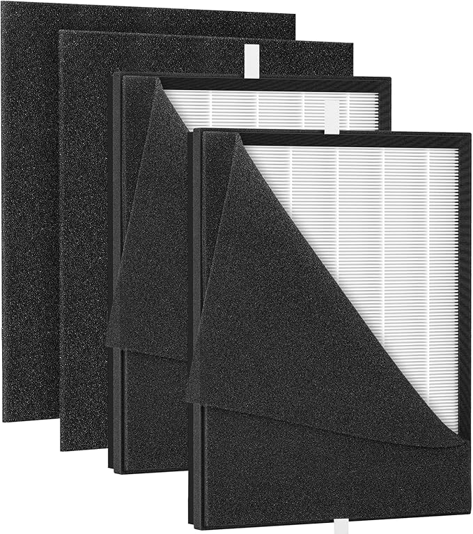 2 Pack KJ190L Filter Replacement for MOOKA KJ190L Air Puri-fier for Home Large Room 2200 Ft², 3 Stage Filtration for Smoke Dust Pollen Pets Hair Dander Odor, 2 HEPA Filters and 4 Washable Pre-Filters