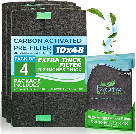 Breathe Naturally Universal 10x48 Cut-to-Fit Activated Carbon Filter (6 Pack) Charcoal Air Filter Sheet for Air Purifiers