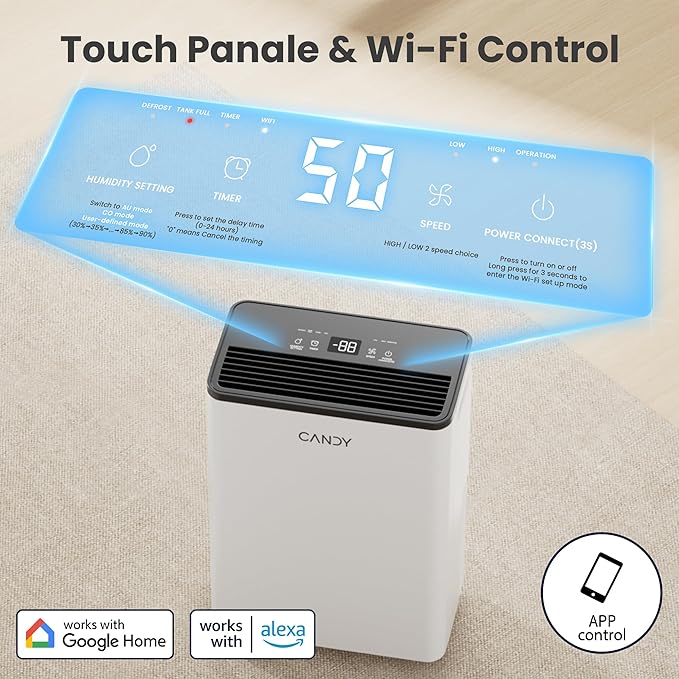 2000 Sq.Ft Dehumidifiers for Home, 25 Pints Portable Dehumidifier With Continuous/Auto Mode,0.66 Gal Tank, for Bedroom,Bathroom,Basement, Smart Control with Drian Hose Included