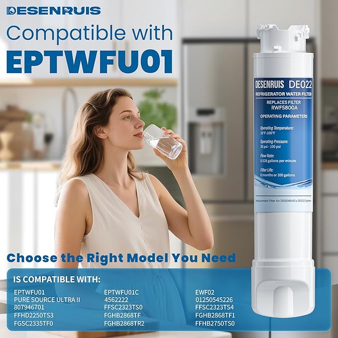 Water Filter Replacement Compatible with Frigidaire EPTWFU01, EWF02, Pure Source Ultra II, Pack of 3, By DESENRUIS