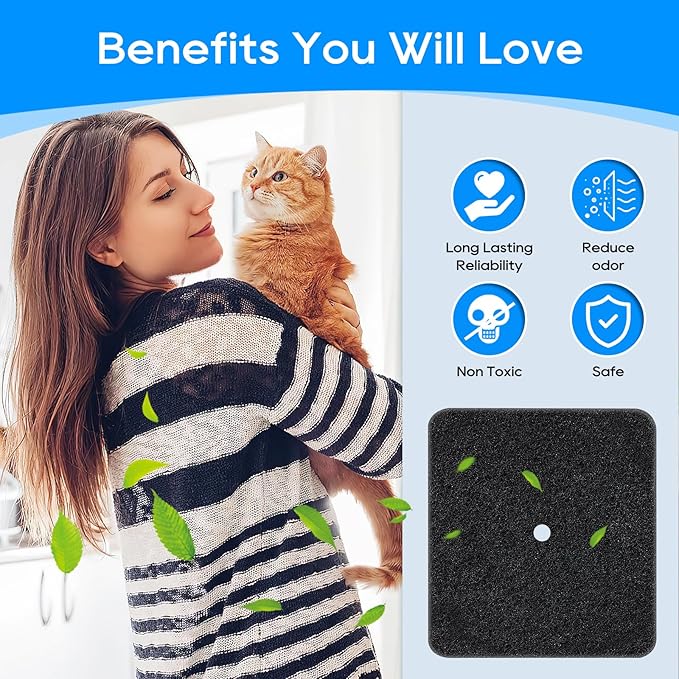 6 Pack Cat Litter Box Replacement Carbon Filters Compatible with Catit Hooded Litter Box, Pre-Cut Activated Charcoal Air Purifier for Cat Litter Pan