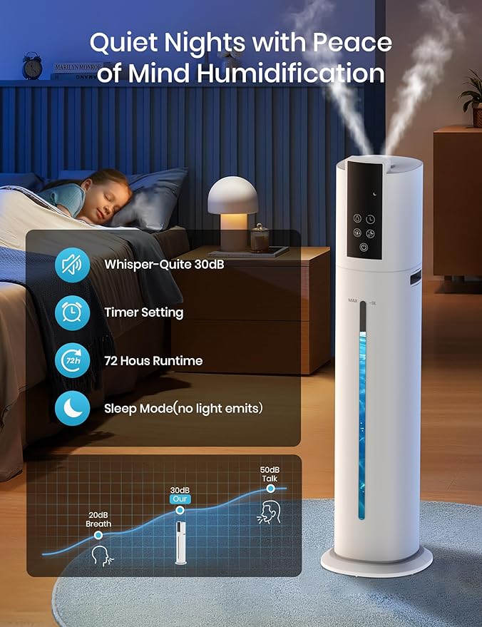 9L/2.38Gal Smart Humidifiers For Large Room,30dB Quiet Whole House Humidifier,Cover Up To 600ft² App/Remote Control,Humidifier For Bedroom,Humidifiers With Essential Oil Diffuser,12 H Timer,White