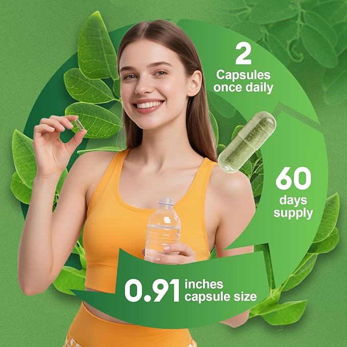 Moringa Turmeric Capsules, Femmetra 10-in-1 Moringa Leaf Complex, Energy, Skin, Immune & Gut Health Superfood, Rich in Antioxidants, Vitamins & Amino Acids with EGCG Grape Ginger Basil Extract, 60 Day