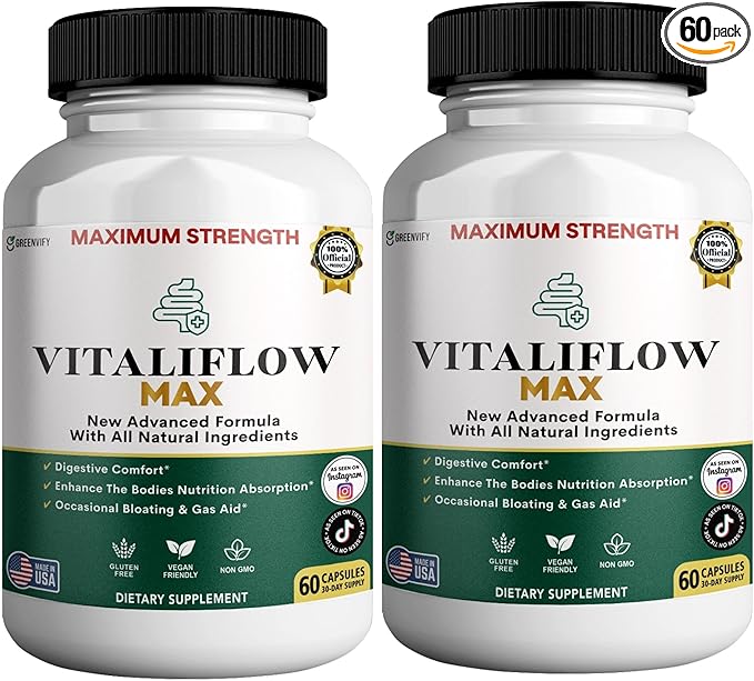 Vitaliflow Max Digestive Enzyme Supplement, 60 Veggie Capsules, Maximum Strength with Lactobacillus & Bromelain (2)