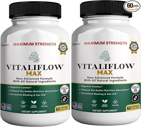 Vitaliflow Max Digestive Enzyme Supplement, 60 Veggie Capsules, Maximum Strength with Lactobacillus & Bromelain (2)
