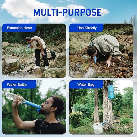 Greeshow Portable Water Filter Straw, Personal Water Filtration System, Replaceable Filter Cartridge, Outdoor Water Purifier Emergency Survival Gear for Hiking Camping Backpacking, GS-28H1, 3 Pack