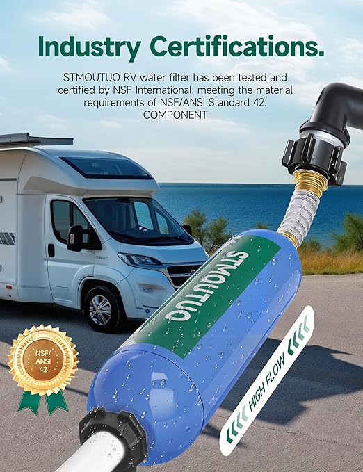 RV Water Filter with Flexible Hose Protector - Greatly Reduces Bad Taste, Chlorine, Odor, Rust & Sediment - Inline Water Hose Filter for RV Camper, Boat, Garden & Pool - 2 Pack