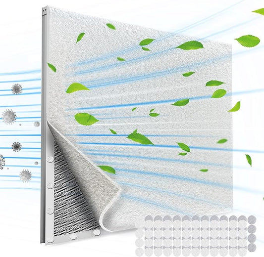 25x60 Inch DIY Cut to Size Material for AC/HVAC Furnace Filter and air Vents Filter, for Increasing The MERV Index（48PCs Adhesive Hook） White