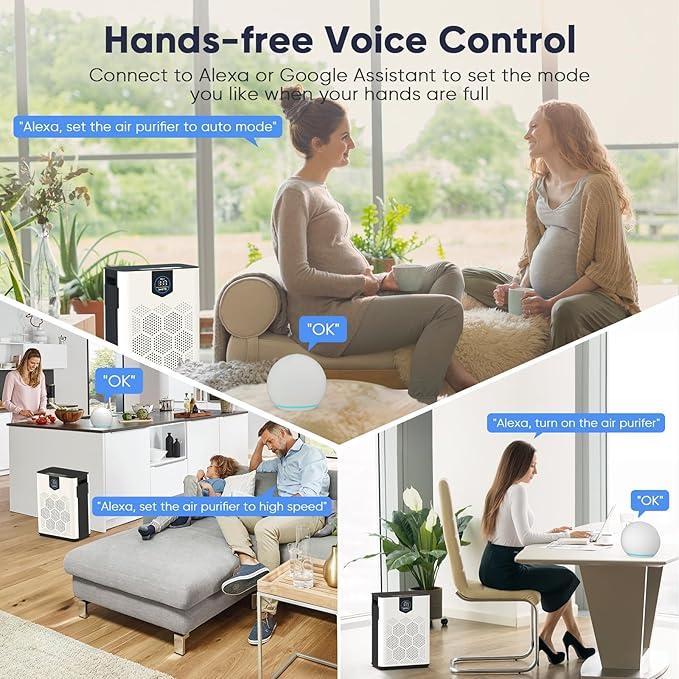 Smart Wifi Air Purifiers for Home Large Room Up to 3000 Ft², DAYETTE Air Cleaner with Washable Filters, Air Quality Monitor, 4 Fan & 22 dB Sleep Mode for Bedroom Living Room