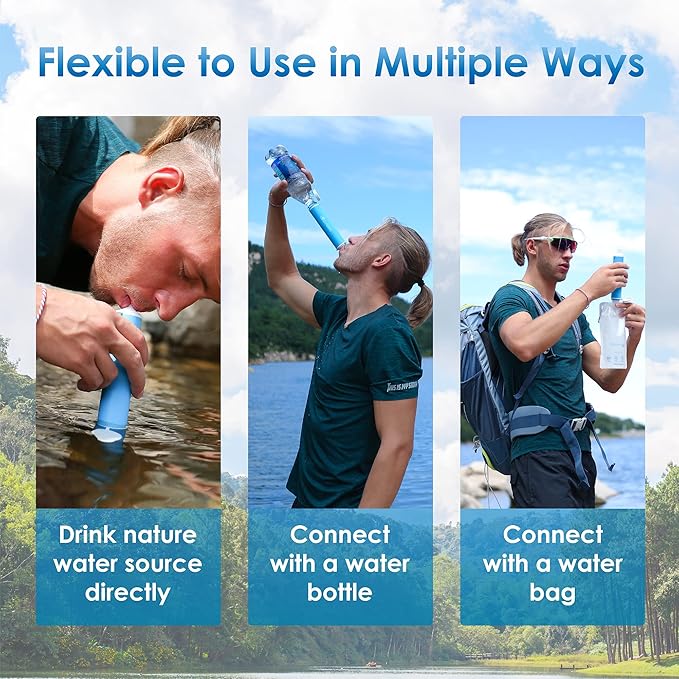 Waterdrop Gravity Water Filter Straw, Camping Water Filtration System, Water Purifier Survival for Travel, Backpacking and Emergency Preparedness, 1.5 gal Bag, 0.1 Micron, 5 Stage Filtration, Blue