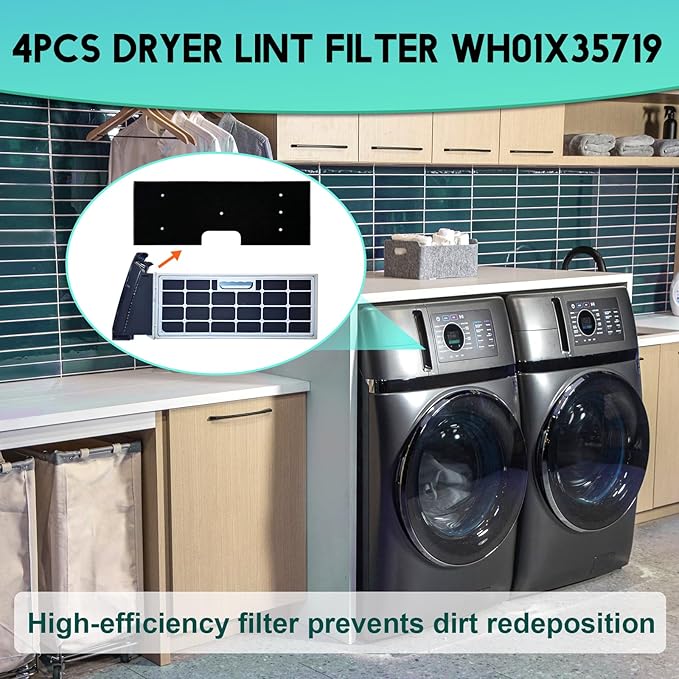 4PCS WH01X35719 Lint Filter Replacement for GE Profile Washer Dryer Combo, Dryer Lint Filter Replacement PFQ97HSPVDS - Hand Washable and Reusable