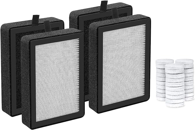 isinlive LV-H128 Air Purifier Replacement Filter Compatible with LEVOIT LV-H128/ PUURVSAS (HM669A) / ROVACS (RV60) 3-in-1 HEPA Filter, 4 Pack LV-H128 Filters and 30 Pack Aroma Pads