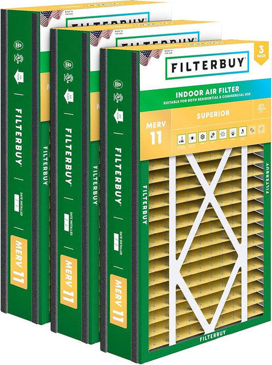 Filterbuy 16x25x5 Air Filter MERV 11 (MPR 1200) Allergen Defense Replacement (3-Pack), Pleated HVAC AC Furnace Filters for Trion Air Bear 255649-105 and More (Actual Size: 15.63 x 24.13 x 4.88)