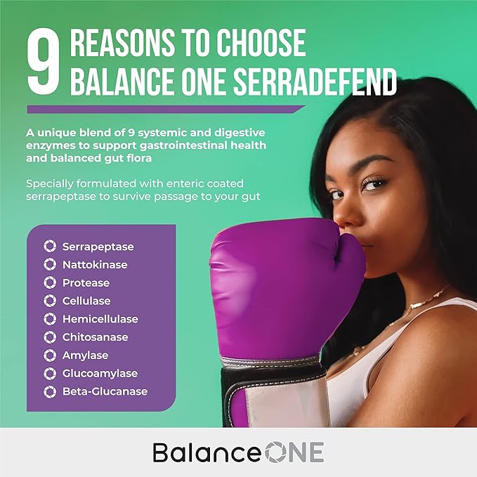 Balance ONE Biofilm Defense with Proteolytic & Digestive Enzymes for Men & Women - Serrapeptase, Nattokinase, Protease, Cellulase - 60 Capsules, 2 Month Supply - SerraDefend