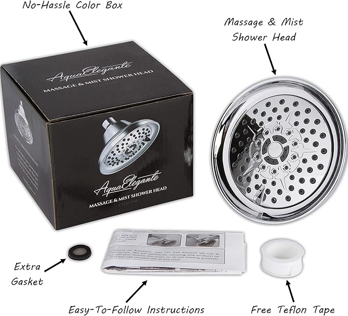 Massaging Shower Head High Pressure - Massage Rain Showerhead With Boosting Mist For Low Flow Showers And Adjustable Water Saving Nozzle, 1.8 GPM - Chrome & California Certified