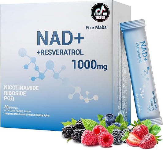 Premium NAD+ Liquid Supplement, 1000mg Per Serving, Nicotinamide Riboside & Resveratrol with PQQ, Pure Organic, Fast-Absorbing for Cellular Energy & Healthy Aging - 30 Packs
