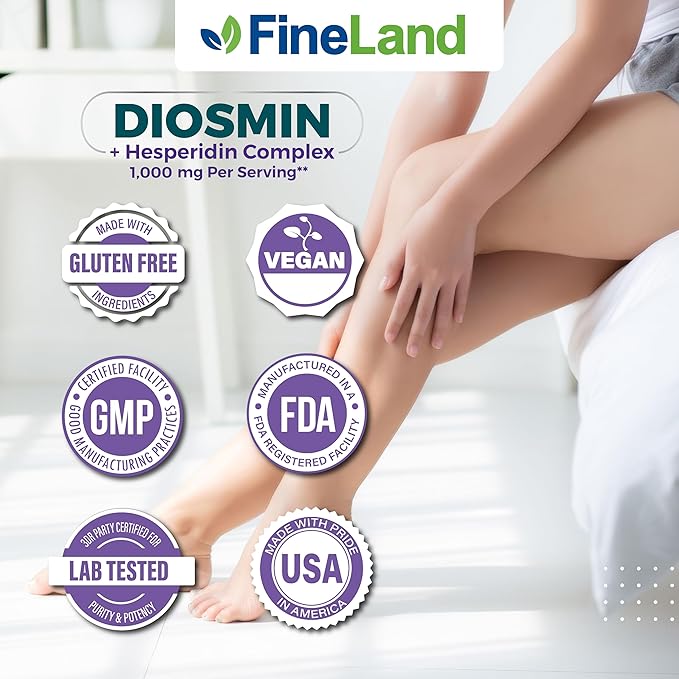 FineLand Diosmin & Hesperidin Complex, Premium Advanced Formula, 1000 mg, Blood Flow and Circulation Support, 120 Capsules, 100% Vegan, All Natural