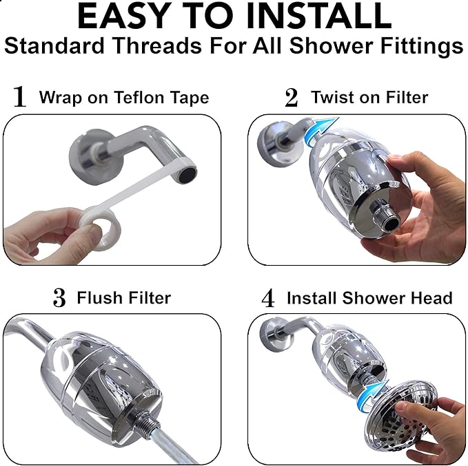 Aqua Elegante High Pressure Shower Head & Filter - Adjustable Water Saving Showerhead For Low Flow Showers With Bath Filters To Remove Chlorine + Hard Minerals, 1.8 GPM - Chrome & California Certified