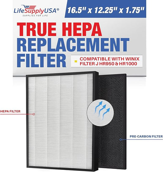 LifeSupplyUSA Complete Set (1 True HEPA Air Cleaner Filter + 1 Carbon Pre-Filter) Compatible with Winx Hr950 & Hr1000 Air Purifiers