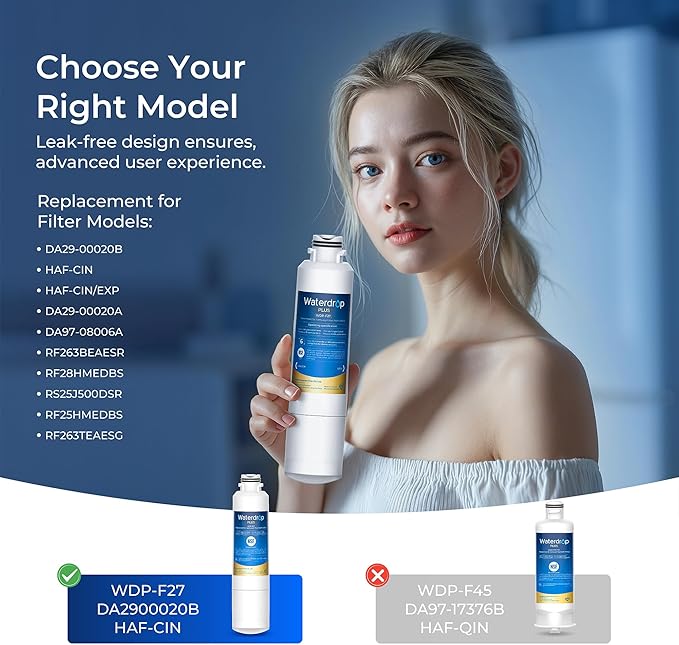 Waterdrop Plus DA29-00020B 𝐍𝐒𝐅 𝟒𝟎𝟏 𝐂𝐞𝐫𝐭𝐢𝐟𝐢𝐞𝐝 Water Filter, Reduce 𝐏𝐅𝐎𝐀/𝐏𝐅𝐎𝐒, Replacement for Samsung® Water Filter HAF-CIN, HDX FMS-2, RF28HMEDBSR, 1 Filter (Package May Vary)